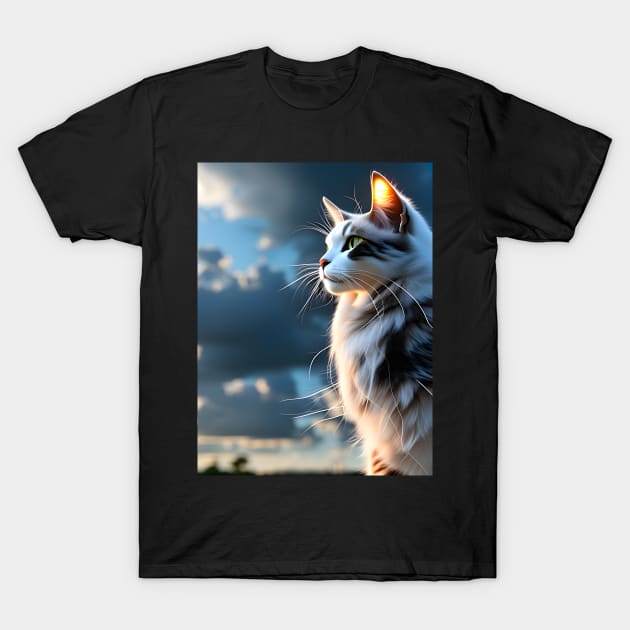 Cat with Clouds - Modern Digital Art T-Shirt by Ai-michiart